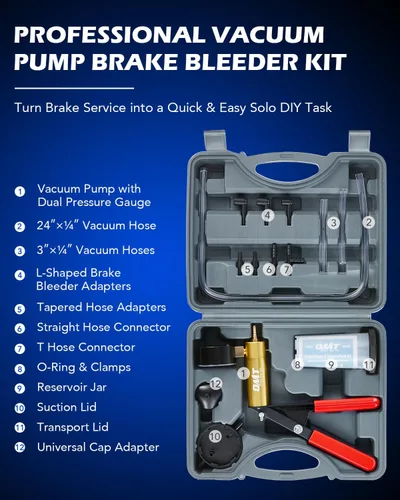 Miniatura 2 de Orion Motor Tech Kit de purga de frenos con bomba de vacío manual y adaptadores, kit de purga de frenos para líquido de frenos y líquido de Gris