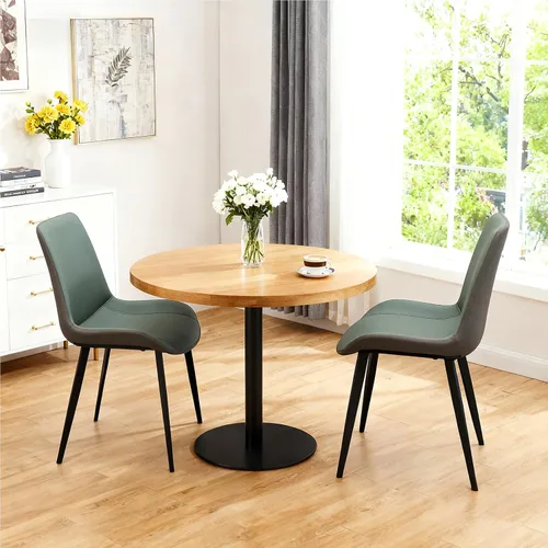 Miniatura 29 de Juego de 2 sillas de comedor modernas, sillas de comedor de cuero PU, sillas de cocina tapizadas con respaldo ergonómico y patas de metal