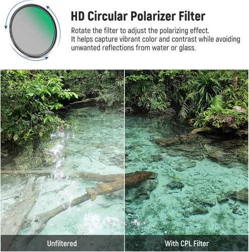 Miniatura 3 de NEEWER Kit de filtro de lente UV CPL de 2.638 in, polarizador circular/filtro anti-UV con vidrio óptico HD y revestimiento nano de doble cara, 30