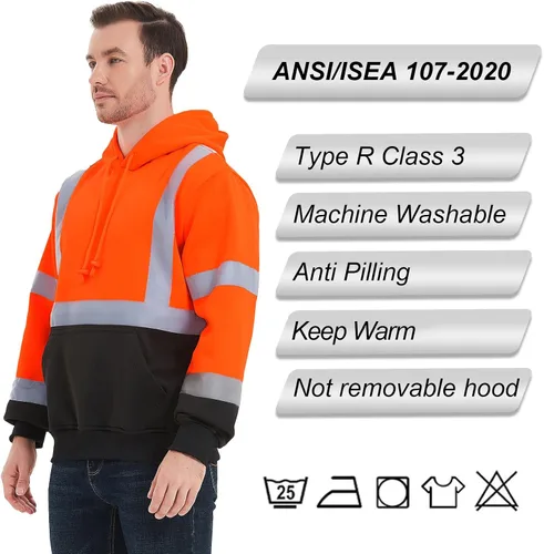 Miniatura 5 de ProtectX Hi Vis - Sudadera con capucha para hombres y mujeres, de alta visibilidad, reflectante, con bolsillos, para construcción, trabajo, clase 3