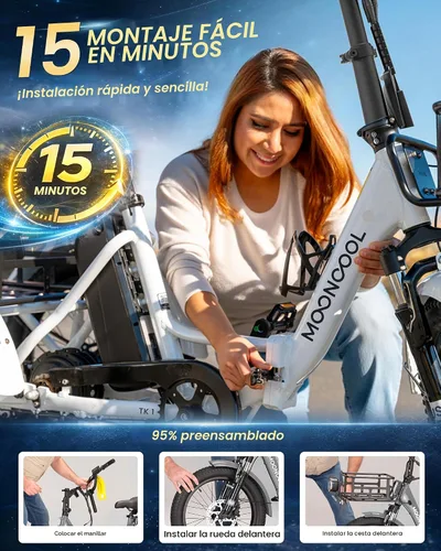 Miniatura 2 de MOONCOOL Triciclo eléctrico para adultos, 500 W/750 W 48 V, triciclo eléctrico plegable de potencia máxima 1100 W, neumático grueso de 20 x 3.0