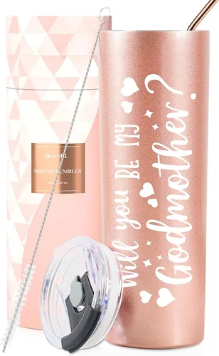 Onebttl "Will You be My Godmother", regalos de propuesta de madrina para mejor amiga, tía, hermana, vaso de acero inoxidable delgado de 20 onzas,