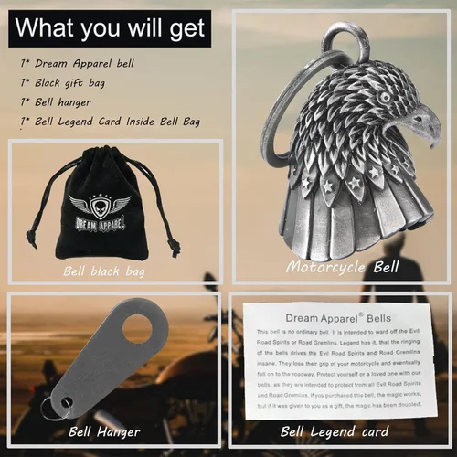 Miniatura 2 de 【Paquete de 2】 Campanas de motocicleta para motociclista Guardián de montar campanas con colgador, accesorio de motocicleta o llavero para buena