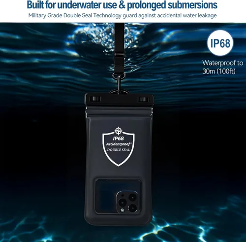 Miniatura 2 de AiRunTech Funda flotante impermeable para teléfono, funda de doble sellado con protector de cordón para iPhone 17, 16, 15, 14, 13, 12 Pro Max, bolsa