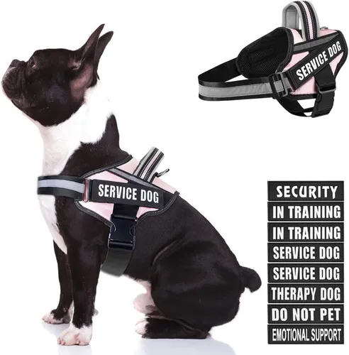 Miniatura 11 de Juego de arnés y parches para chaleco de perro, arnés para perro de servicio en entrenamiento Animire con 10 parches para perros, chaleco Rosa