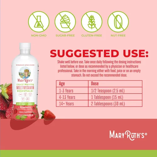 Miniatura 3 de MaryRuth Organics Liquid Morning Multivitamin Essentials+ Vitamina A C D E B6 B12 Biotina Zinc Hombres y mujeres Apoyo inmunológico Belleza