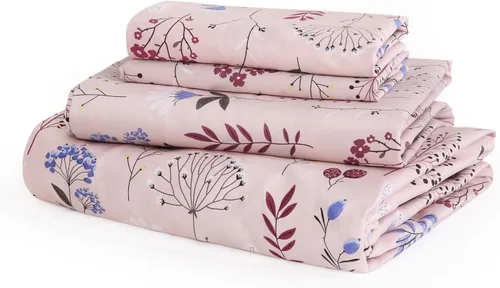 Miniatura 13 de JSD Juego de sábanas de algodón floral beige tamaño individual, sábanas de satén de 300 hilos, suaves, transpirables, sedosas, bolsillo profundo