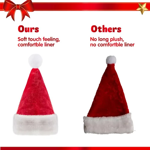 Miniatura 6 de JOYIN 12 PCS Sombreros de Papá Noel, Sombreros de Navidad de Terciopelo Rojo Afelpado con Puños Blancos como Regalo para Adolescentes, Adultos