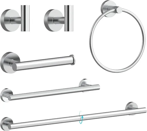 Miniatura 16 de Juego de accesorios de baño de 5 piezas de acero inoxidable SUS 304 de oro cepillado de 26 pulgadas, juego de toallero de baño, conjunto