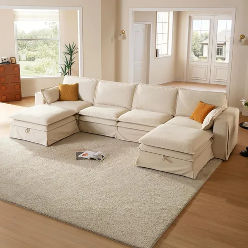 Miniatura 15 de Sofá modular lavable de gran tamaño de 89 pulgadas, sofá nube con funda totalmente extraíble, sofás seccionales para sala de estar, tela