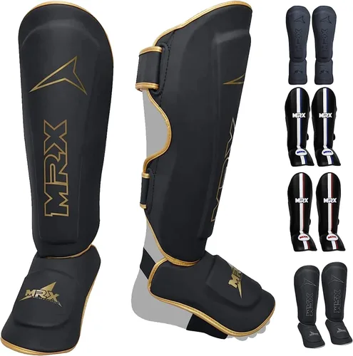 MRX BOXING & FITNESS Espinilleras para boxeo, artes marciales mixtas, Muay Thai, entrenamiento de kickboxing, acolchado extra con diseño de lujo en