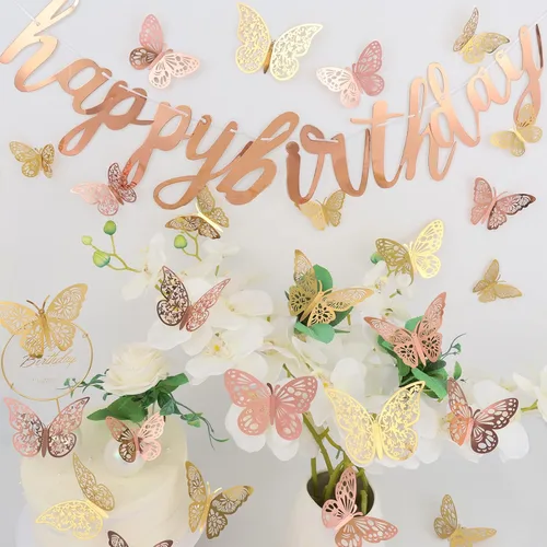 Miniatura 3 de 72 piezas de decoración de pared de mariposa, 3 estilos, 3 tamaños, mariposa 3D, mariposa dorada y oro rosa, decoraciones de boda, decoraciones