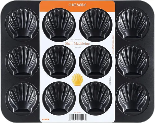 CHEFMADE Madeleine - Sartén antiadherente de 12 cavidades de concha de vieira para hornear