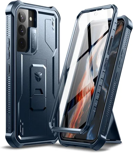 Dexnor - Funda para Samsung Galaxy S22, [con protector de pantalla incorporado y soporte] Funda protectora de grado militar resistente, a prueba de