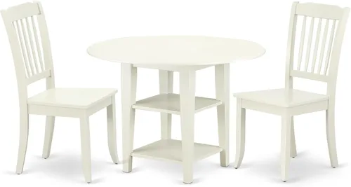 Miniatura 8 de East West Furniture SUDA3-LWH-C - Juego de mesa de comedor de 3 piezas contiene una mesa de comedor redonda con gotas y estantes y 2 sillas