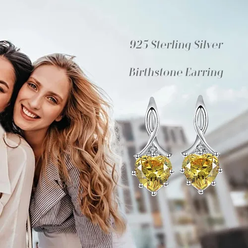 Miniatura 3 de Aretes de plata de ley 925 con piedra natal y corazón para mujer, regalo de cumpleaños para mujer