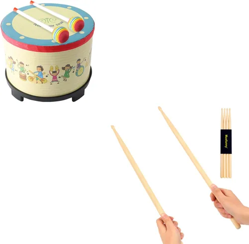 Tambor Tom de piso de 8 pulgadas con 2 mazos y 2 pares de baquetas 5A de madera para regalo de cumpleaños infantil