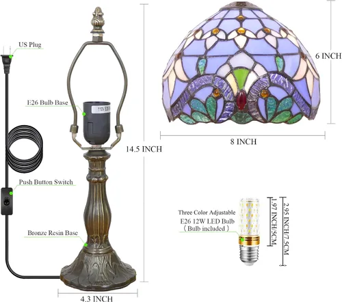 Miniatura 2 de Pequeña lámpara Tiffany Mini lámpara de mesa de vitral, lámpara de acento de mesita de noche, memoria, condolencias de 8 x 14.5 pulgadas