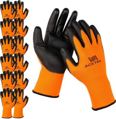 Miniatura 10 de ACKTRA - Guantes de trabajo de seguridad ultrafinos recubiertos de poliuretano, 12 pares, WG002, color negro/negro, talla L