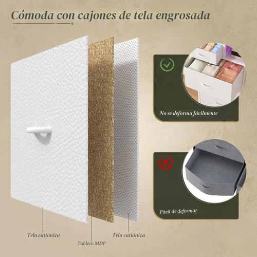 Miniatura 9 de Cómoda blanca para dormitorio con estación de carga y luces LED, 10 cajones de tela con estantes abiertos, cómoda resistente organizador de Blanco