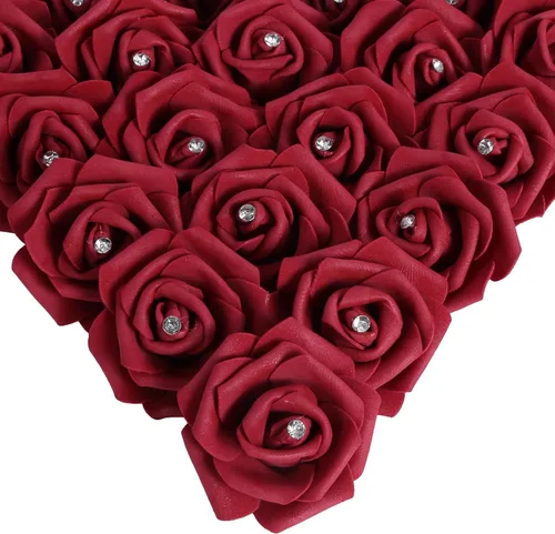 Miniatura 29 de IPOPU 100 unidades de rosas artificiales de aspecto real, rosas falsas de color rosa bebé, rosas de espuma rubor para centros de mesa de boda, Rosa