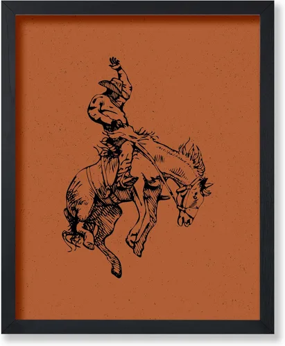 Poster Master Póster de Rodeo marrón – Estampado retro de vaquero sobre caballo – Arte de vaquero – Arte occidental – Arte del salvaje oeste –