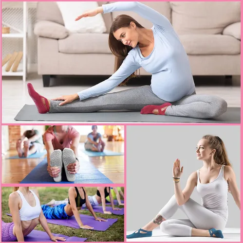 Miniatura 13 de Geyoga 6 pares de calcetines de pilates para mujer, calcetines de barre para yoga, ballet, baile, calcetines antideslizantes con correas de agarre