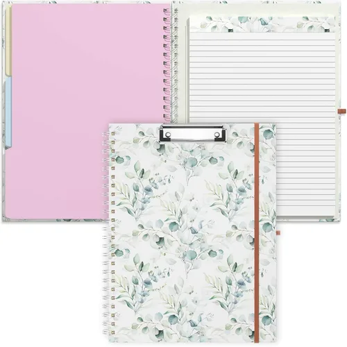 Miniatura 10 de Rimilak Spiral Clipboard Folio with Refillable Lined Notepad, 14.5 x 9.8 In, Hardcover Cover with 5 Interior Pockets, Elastic Band and Pen Loop