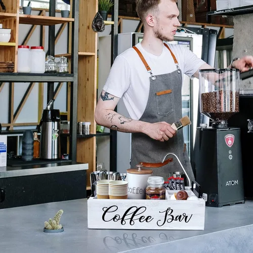 Miniatura 2 de MINCORD Organizador de estación de café, soporte de madera para barra de café, accesorios para encimera, cesta de almacenamiento de cápsulas Kcup