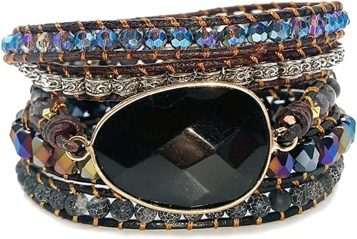 Miniatura 33 de ZOSOJONA - Pulseras bohemias hechas a mano de piedra natural, que dan vuelta, con cuentas de cristal de turquesa