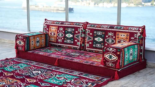 Miniatura 4 de arabicsofa Sofá Majlis Árabe Granate con Cojines – Sofá Modular de Dos Plazas de Suelo para Sala de Estar