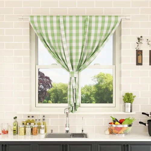 Miniatura 158 de Cenefas de cortina para ventana de 16 pulgadas de largo, 2 paneles de cuadros búfalo, cortinas pequeñas con bolsillo para barra, estilo clásico