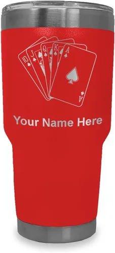 Miniatura 26 de LaserGram Vaso aislado al vacío de 20 onzas, tarjetas de póquer Royal Flush con grabado personalizado incluido (negro)