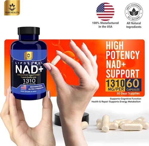 Miniatura 3 de NAD+ liposomal 1310mg con resveratrol y niacina (vitamina B3) para apoyo energético y celular, suplemento antioxidante, vegano, sin OMG, 60 cápsulas