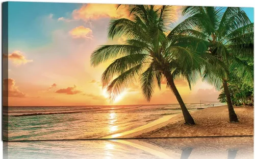 Miniatura 14 de Cuadro de pared de playa tropical para sala de estar, lienzo estilo marco de ventana, decoración de pared, palmera, impresión artística costera