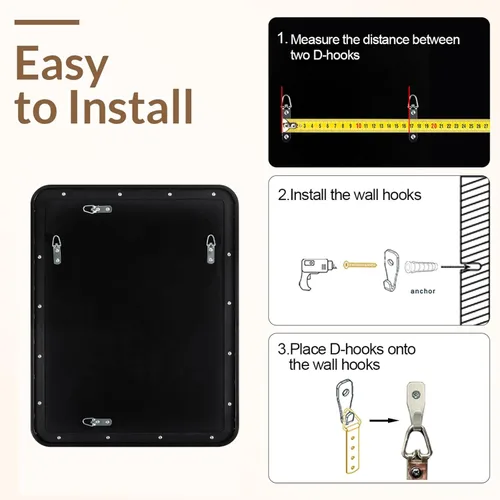 Miniatura 6 de ANDY STAR Espejo de baño negro de 24 x 30 pulgadas, espejos de tocador de baño negros para pared, espejo rectangular redondeado para fregadero