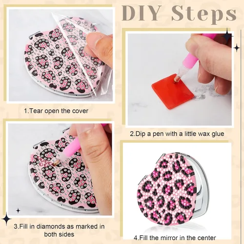 Miniatura 4 de Marsui 4 piezas de espejo compacto de pintura de diamante, bolsillo de pintura portátil, plegable, para mujeres, arte de diamante, regalos de mamá