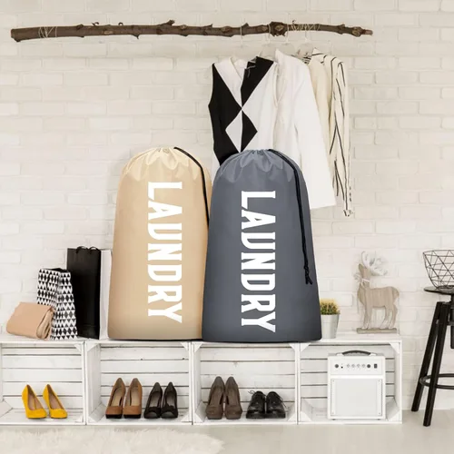 Miniatura 8 de Paquete de 2 bolsas de lavandería de viaje XL, organizador de ropa sucia lavable a máquina, lo suficientemente grande como para contener 4 cargas