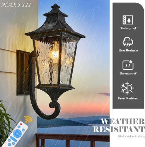 Miniatura 2 de Apliques solares impermeables para exteriores con control remoto de 20.9 pulgadas de altura, luces solares de pared de gran tamaño con vidrio