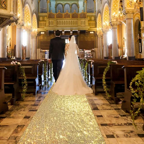 Irenare Alfombra de pasillo para ceremonia de boda con purpurina de lentejuelas adecuada para decoración de fiestas de boda en interiores y Dorado
