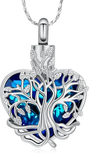 Imrsanl Collar de urna de árbol de la vida con forma de corazón, joyería de cremación para hombres y mujeres, recuerdo, joyería conmemorativa de