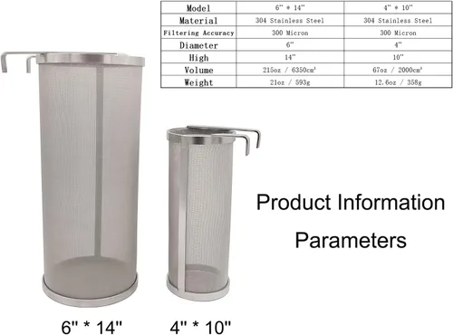 Miniatura 5 de Hop Hopper - Filtro de cesta de araña para cerveza casera, cerveza y té, fermentador, acero inoxidable 304, malla de 300 micrones, 4 x 10 pulgadas