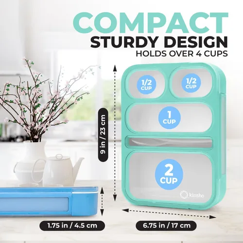 Miniatura 2 de kinsho Lonchera Bento para almuerzos de adultos y niños, cajas de control de porciones para mujeres, niñas y niños, recipientes de aperitivos a Azul