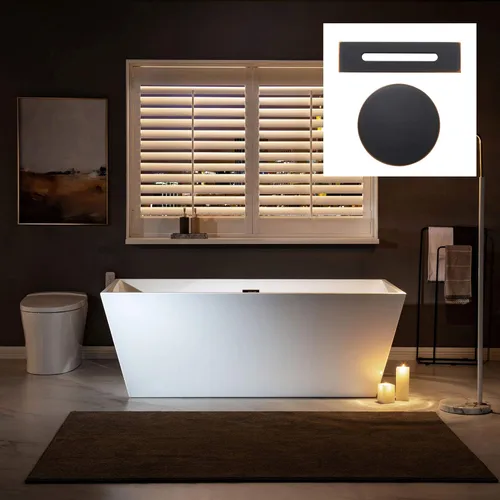 Miniatura 22 de WOODBRIDGE Bañera de acrílico independiente de 67 pulgadas, bañera negra de remojo contemporáneo con desbordamiento y drenaje negro mate, BTA1812-MB