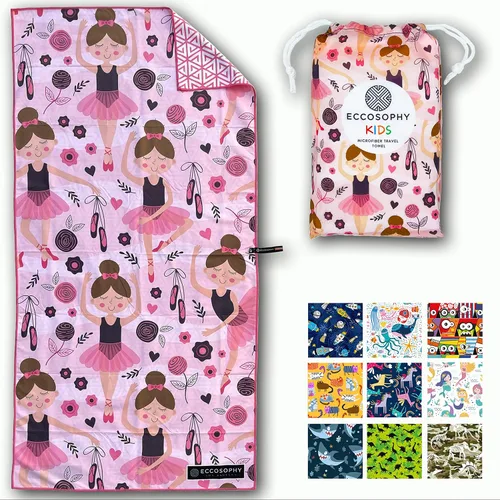 ECCOSOPHY Toallas de playa y bolsa de microfibra para niños de 60 x 30 pulgadas para niñas y niños - Toallas de piscina de secado rápido - Manta de