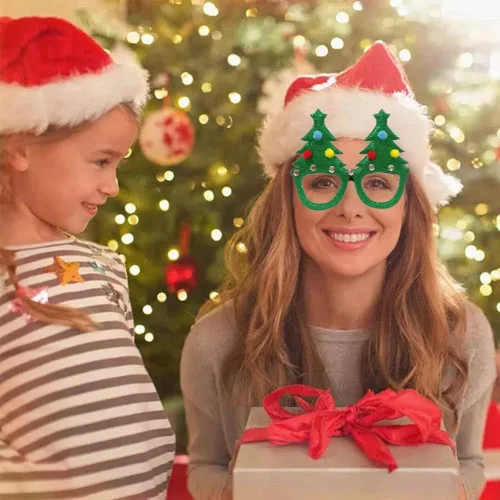 Miniatura 5 de JAKADYUKS 16 lentes de Navidad, recuerdos de fiesta, adornos colgantes para árbol de Navidad, accesorios de cabina de fotos, decoraciones de fiesta