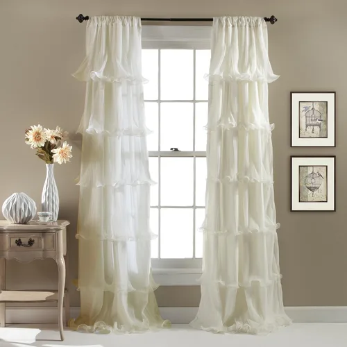 Miniatura 8 de Lush Decor Nerina - Panel individual de ventana con filtro de luz, 54 pulgadas de ancho x 84 pulgadas de largo, rosa - Cortinas con volantes