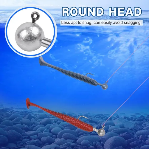 Miniatura 4 de Juego de ganchos de cabeza de plantilla de pesca sin pintar, cabezas de plantilla de bolas redondas, varios señuelos de pesca, anzuelos de Kit de 50