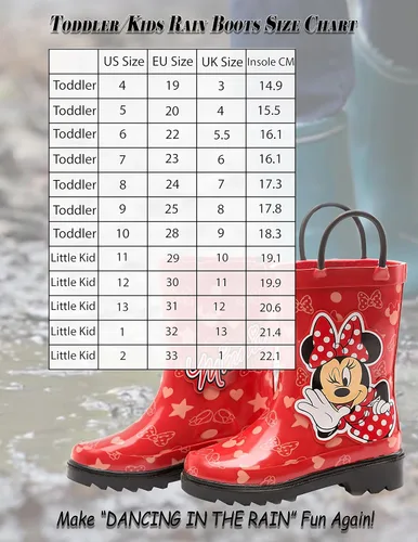 Miniatura 7 de Disney Botas de lluvia de goma de Minnie Mouse y Mickey Mouse, impermeables, fáciles de poner, tallas para niños pequeños y niños pequeños, niños