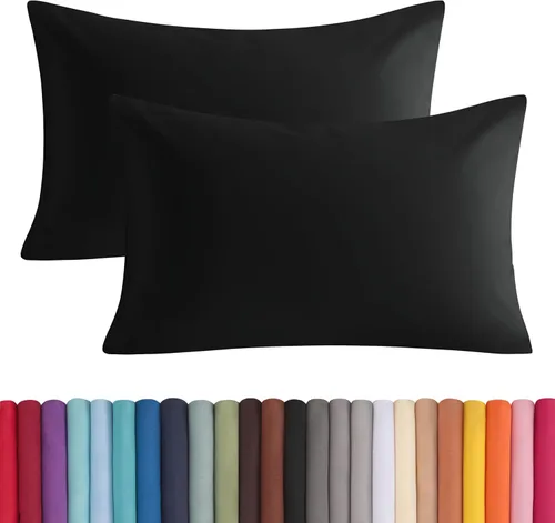 BEDSUM Juego de 2 fundas de almohada de microfibra tamaño Queen, suaves, resistentes a las arrugas y de fácil cuidado con cierre de sobre para Negro